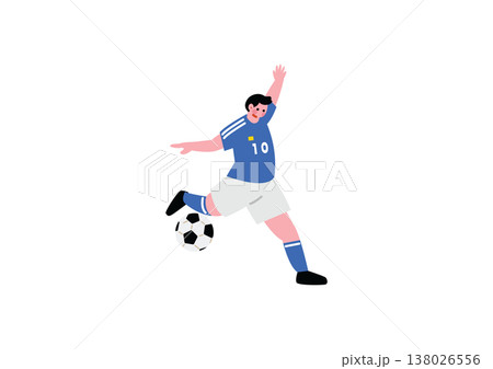 ボールを蹴るサッカー選手のイラストセット ボールを蹴るサッカー選手のイラストセット 138026556