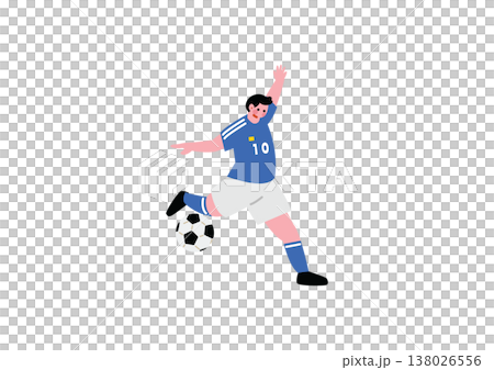 ボールを蹴るサッカー選手のイラストセット ボールを蹴るサッカー選手のイラストセット 138026556