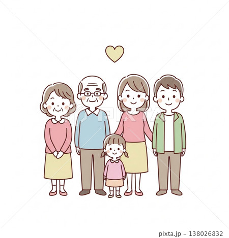 三世代家族のほっこりイラスト|祖父母・両親・子供の笑顔の集合 三世代家族のほっこりイラスト|祖父母・両親・子供の笑顔の集合 138026832