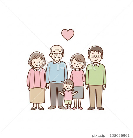 三世代家族のほっこりイラスト|祖父母・両親・子供の笑顔の集合 三世代家族のほっこりイラスト|祖父母・両親・子供の笑顔の集合 138026961