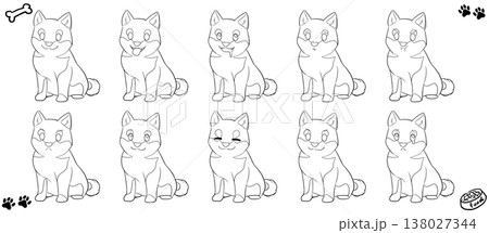 色んな表情のお座り柴犬線画イラストセット 色んな表情のお座り柴犬線画イラストセット 138027344