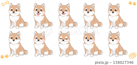 色んな表情のお座り柴犬イラストセット 138027346