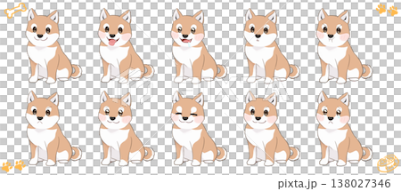 色んな表情のお座り柴犬イラストセット 138027346
