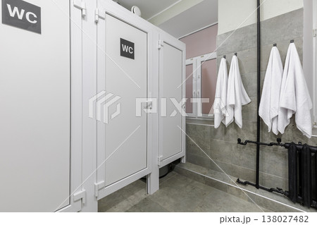 Modern Shared Bathroom in Hostel with Private WC Stalls Modern Shared Bathroom in Hostel with Private WC Stalls 138027482
