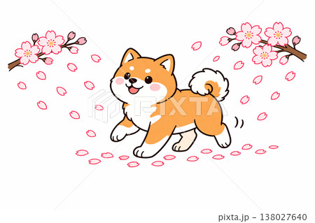 桜とシバ犬 138027640