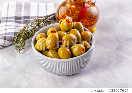 Greek olives stuffed red pepper 138027695