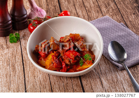Stew Hungarian goulash with beef and vegetables Stew Hungarian goulash with beef and vegetables 138027767