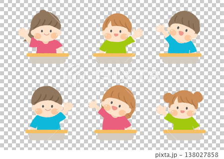 Children raising their hands during class 138027858