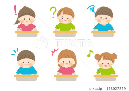 テストを受ける子どもたちの表情セット 138027859