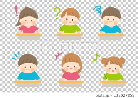 テストを受ける子どもたちの表情セット 138027859