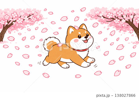 桜と柴犬 138027866