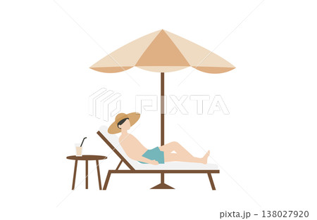 パラソルの下でくつろぐ水着姿の男性 138027920