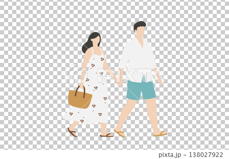 一對夏日情侶手牽手散步 一對夏日情侶手牽手散步 138027922