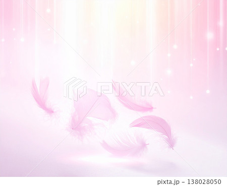 ピンクの優しい光が降り注ぐ様子　天使の羽が舞う　神聖　スピリチュアル 138028050