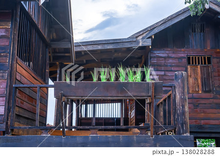 Wooden Balcony Planter on Traditional House Wooden Balcony Planter on Traditional House 138028288