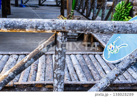 Rustic Wooden Fence and Bamboo Walkway Rustic Wooden Fence and Bamboo Walkway 138028289