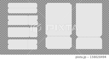 Set of blank admission tickets with torn perforated edges for event invitations, raffle coupons and lottery card layouts in various styles 138028494
