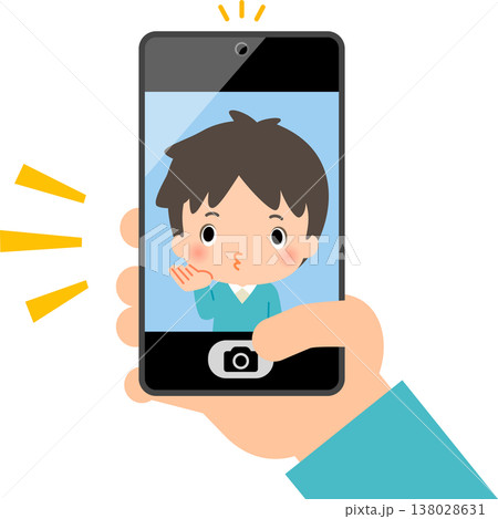 スマートフォンでおどけたセルフィーを撮る男性 138028631