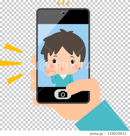 スマートフォンでおどけたセルフィーを撮る男性 138028631