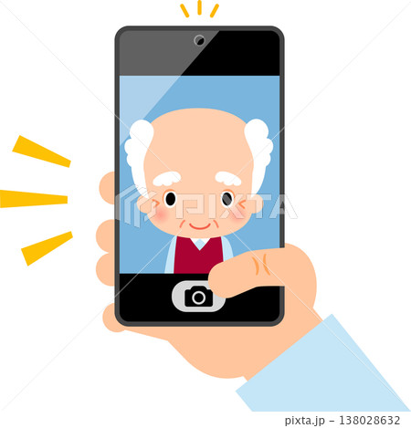スマートフォンのインカメラでセルフィーを撮るシニア男性 138028632