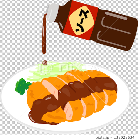 プラスチックボトルからカツに注がれるソース 138028634