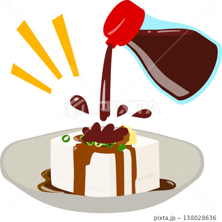 醤油さしから豆腐に注がれる大量の醤油 138028636