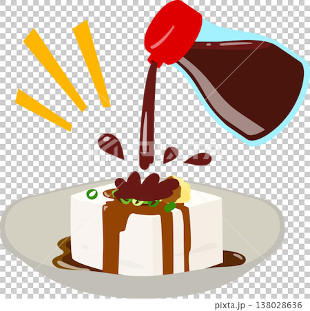 醤油さしから豆腐に注がれる大量の醤油 138028636