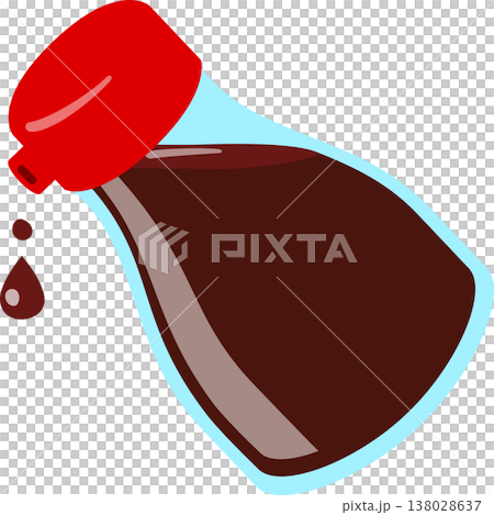 傾斜的醬油瓶中滴落的醬油滴 傾斜的醬油瓶中滴落的醬油滴 138028637