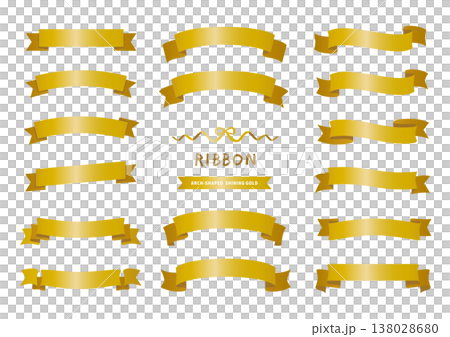 亮金色絲帶相框套裝。奢華的金屬裝飾材料。 138028680