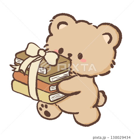 Cute teddy bear carrying stack of gift wrapped books sweet book lover cottagecore reading illustration pastel bear clipart Cute teddy bear carrying stack of gift wrapped books sweet book lover cottagecore reading illustration pastel bear clipart 138029434