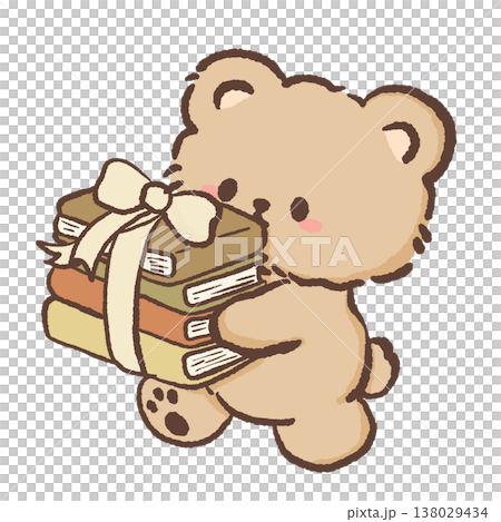 Cute teddy bear carrying stack of gift wrapped books sweet book lover cottagecore reading illustration pastel bear clipart Cute teddy bear carrying stack of gift wrapped books sweet book lover cottagecore reading illustration pastel bear clipart 138029434