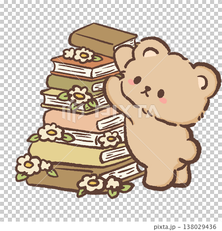 Cute teddy bear hugging tall stack of books with flowers cozy book lover cottagecore reading illustration pastel bear clipart Cute teddy bear hugging tall stack of books with flowers cozy book lover cottagecore reading illustration pastel bear clipart 138029436