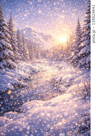 雪の降る川 138029641