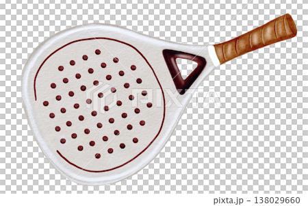 Padel tennis racket watercolor illustration. Clip art of sports equipment. Ideal for brochures, banners, and booklets for squash or badminton. Padel tennis racket watercolor illustration. Clip art of sports equipment. Ideal for brochures, banners, and booklets for squash or badminton. 138029660