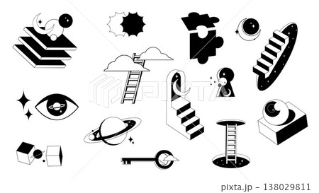 Psychedelic black door portals, eyes and key Psychedelic black door portals, eyes and key 138029811