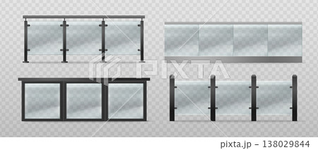 Modern glass balcony railing with metal frame Modern glass balcony railing with metal frame 138029844