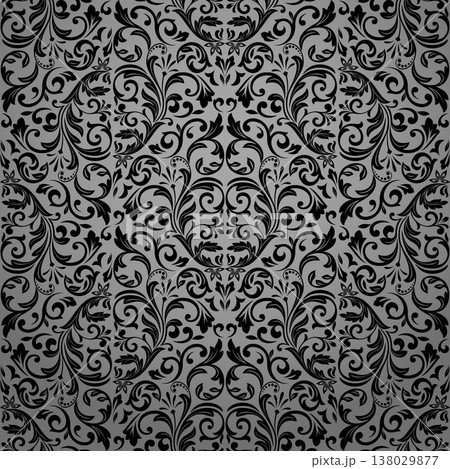 Wallpaper in the style of Baroque. Gray and black floral ornament. Seamless vector background. Graphic pattern for fabric, wallpaper, packaging. Ornate Damask flower illustration 138029877