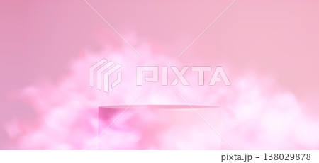 Round podium and white smoke on pink background Round podium and white smoke on pink background 138029878