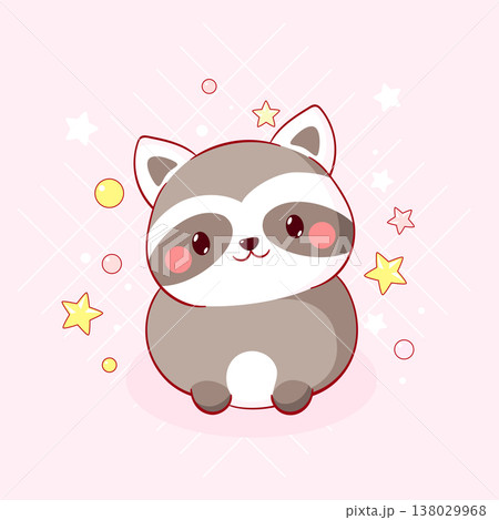 Card with cute cartoon pet. Baby badge with fat raccoon. Sweet baby animal. Can be used for t-shirt print, sticker, badge, greeting card design. Vector illustration EPS8 Card with cute cartoon pet. Baby badge with fat raccoon. Sweet baby animal. Can be used for t-shirt print, sticker, badge, greeting card design. Vector illustration EPS8 138029968