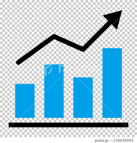 長條圖和折線圖圖示（2 種顏色，藍色，數據分析，成長，進度管理，商業），強調績效和上升趨勢。 138030005