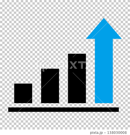A bar graph with an upward-pointing arrow icon (two colors: blue, leap forward, breakthrough, paradigm shift) representing phenomenal rapid growth. 138030008