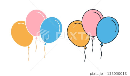 Linear icon. Garland of multi colored balloons flying upwards. Simple colored vector symbol isolated on white background 138030018