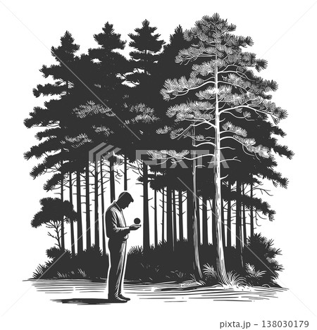 Man Holding Small Tree Seedling In Forest raster Man Holding Small Tree Seedling In Forest raster 138030179