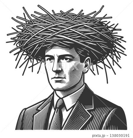 Businessman With Bird Nest Hair Concept raster Businessman With Bird Nest Hair Concept raster 138030191
