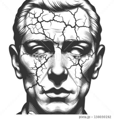 Cracked Human Face Symbolizing Mental Struggle Cracked Human Face Symbolizing Mental Struggle 138030192