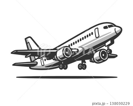 Commercial Airplane Taking Off engraving raster Commercial Airplane Taking Off engraving raster 138030229