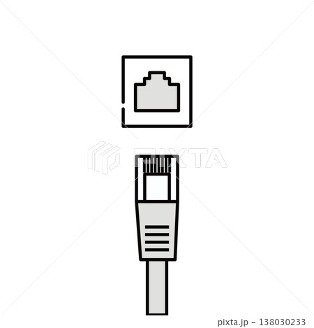 薄いグレーのLANケーブル　イラスト素材 138030233