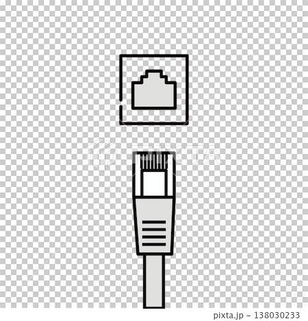 薄いグレーのLANケーブル　イラスト素材 138030233