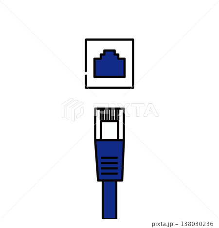 紺色のLANケーブル　イラスト素材 138030236
