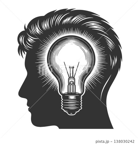 Human Head Silhouette with Lightbulb Idea Concept 138030242